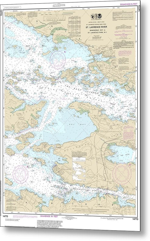 A beuatiful Metal Print of the Nautical Chart-14773 Gananoque, Ont,-St Lawrence Park Ny - Metal Print by SeaKoast.  100% Guarenteed!
