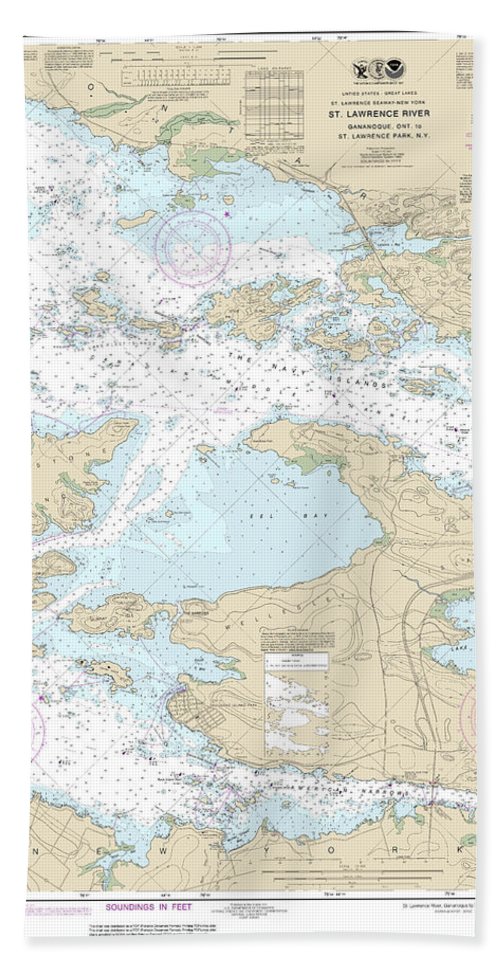 Nautical Chart-14773 Gananoque, Ont,-st Lawrence Park Ny - Bath Towel