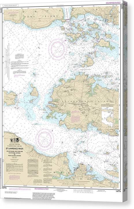 Nautical Chart-14774 Round I, Ny,-Gananoque, Ont,-Wolfe I, Ont Canvas Print