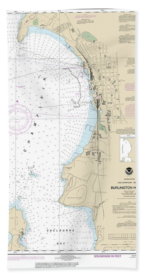 Nautical Chart-14785 Burlington Harbor - Bath Towel