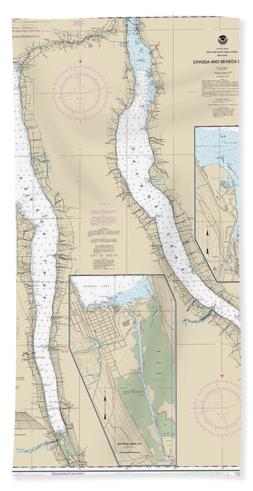 Nautical Chart-14791 Cayuga-seneca Lakes, Watkins Glen, Ithaca - Beach Towel