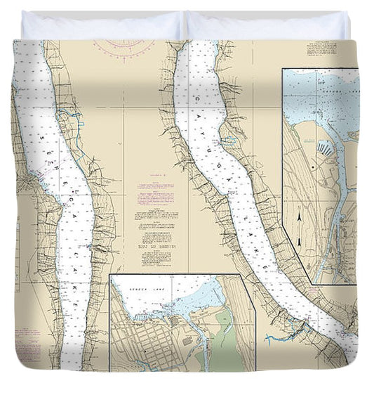 Nautical Chart 14791 Cayuga Seneca Lakes, Watkins Glen, Ithaca Duvet Cover