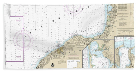 Nautical Chart-14803 Six Miles South-stony Point-port Bay, North Pond, Little Sodus Bay - Beach Towel