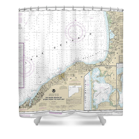 Nautical Chart 14803 Six Miles South Stony Point Port Bay, North Pond, Little Sodus Bay Shower Curtain