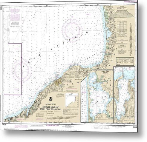 A beuatiful Metal Print of the Nautical Chart-14803 Six Miles South-Stony Point-Port Bay, North Pond, Little Sodus Bay - Metal Print by SeaKoast.  100% Guarenteed!