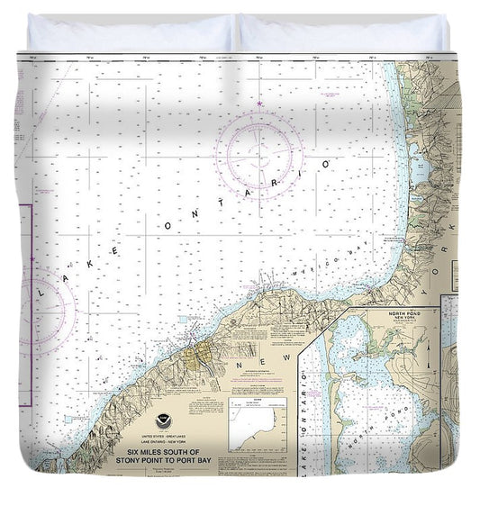 Nautical Chart 14803 Six Miles South Stony Point Port Bay, North Pond, Little Sodus Bay Duvet Cover