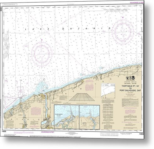 A beuatiful Metal Print of the Nautical Chart-14806 Thirtymile Point, Ny,-Port Dalhousie, Ont - Metal Print by SeaKoast.  100% Guarenteed!