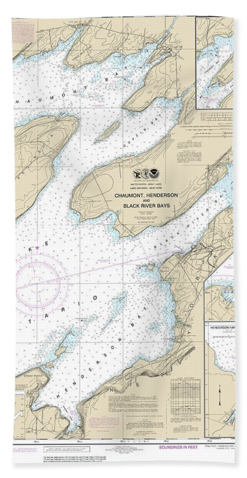 Nautical Chart-14811 Chaumont, Henderson-black River Bays, Sackets Harbor, Henderson Harbor, Chaumont Harbor - Bath Towel