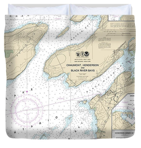 Nautical Chart 14811 Chaumont, Henderson Black River Bays, Sackets Harbor, Henderson Harbor, Chaumont Harbor Duvet Cover