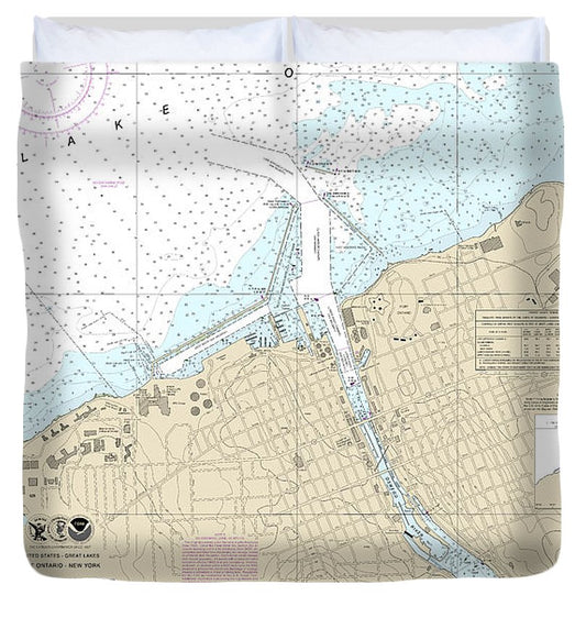 Nautical Chart 14813 Oswego Harbor Duvet Cover