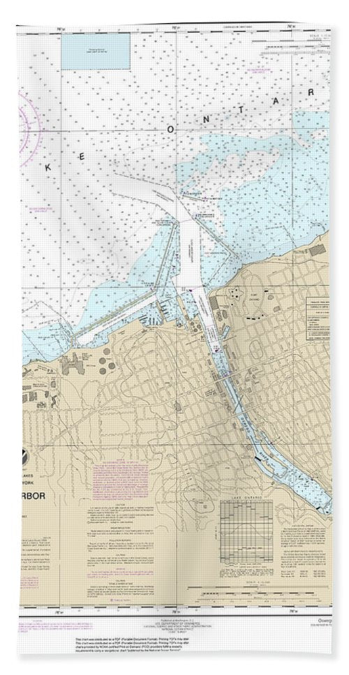 Nautical Chart-14813 Oswego Harbor - Bath Towel