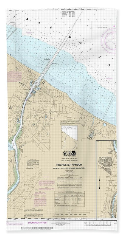 Nautical Chart-14815 Rochester Harbor, Including Genessee River-head-navigation - Bath Towel