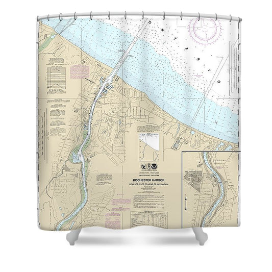 Nautical Chart 14815 Rochester Harbor, Including Genessee River Head Navigation Shower Curtain