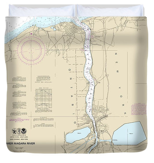 Nautical Chart 14816 Lower Niagara River Duvet Cover
