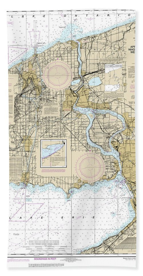 Nautical Chart-14822 Approaches-niagara River-welland Canal - Bath Towel