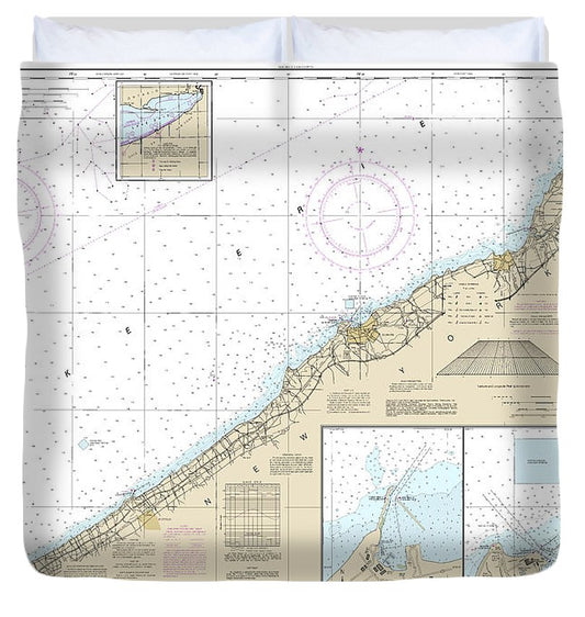 Nautical Chart 14823 Sturgeon Point Twentymile Creek, Dunkirk Harbor, Barcelona Harbor Duvet Cover