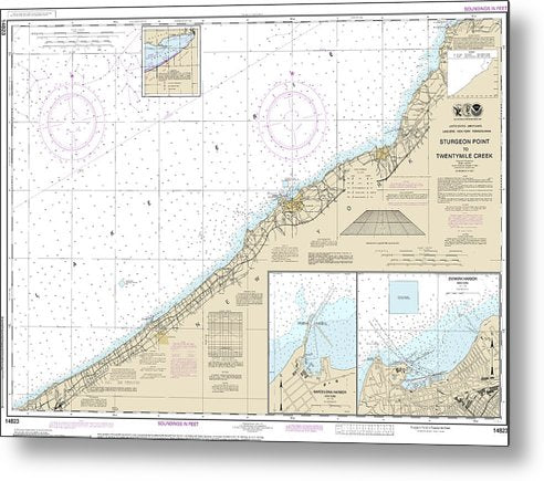 A beuatiful Metal Print of the Nautical Chart-14823 Sturgeon Point-Twentymile Creek, Dunkirk Harbor, Barcelona Harbor - Metal Print by SeaKoast.  100% Guarenteed!