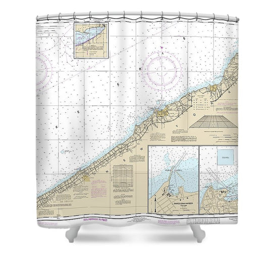 Nautical Chart 14823 Sturgeon Point Twentymile Creek, Dunkirk Harbor, Barcelona Harbor Shower Curtain