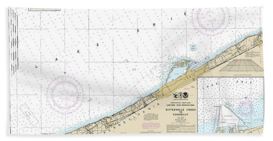 Nautical Chart-14824 Sixteenmile Creek-conneaut, Conneaut Harbor - Bath Towel