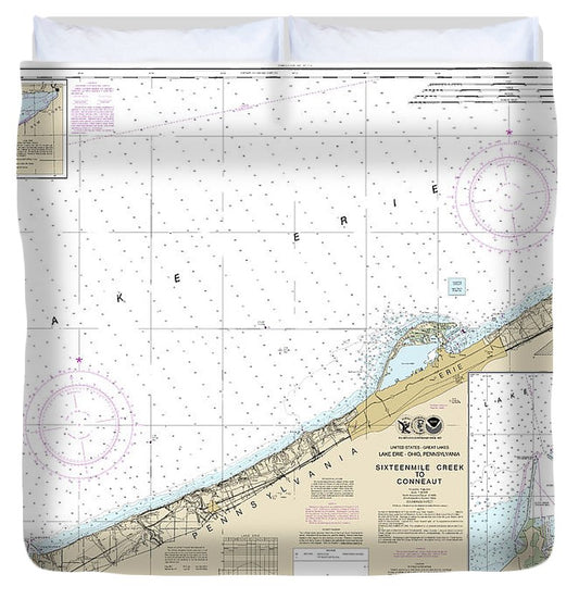 Nautical Chart 14824 Sixteenmile Creek Conneaut, Conneaut Harbor Duvet Cover