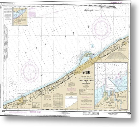 A beuatiful Metal Print of the Nautical Chart-14824 Sixteenmile Creek-Conneaut, Conneaut Harbor - Metal Print by SeaKoast.  100% Guarenteed!