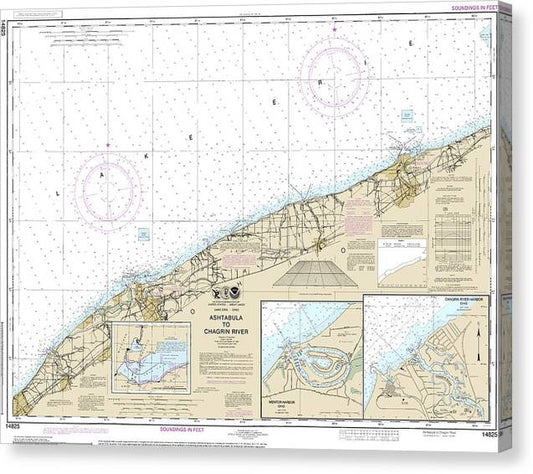 Nautical Chart-14825 Ashtabula-Chagrin River, Mentor Harbor, Chagrin River Canvas Print