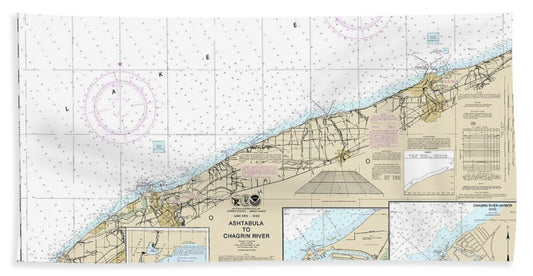 Nautical Chart-14825 Ashtabula-chagrin River, Mentor Harbor, Chagrin River - Beach Towel