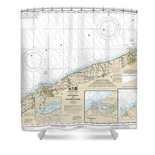Nautical Chart 14825 Ashtabula Chagrin River, Mentor Harbor, Chagrin River Shower Curtain