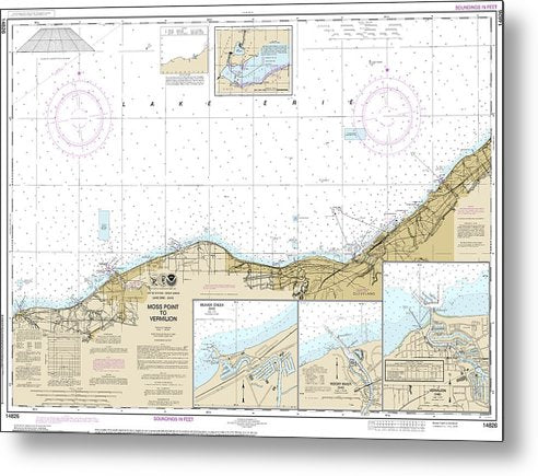 A beuatiful Metal Print of the Nautical Chart-14826 Moss Point-Vermilion, Beaver Creek, Vermilion Harbor, Rocky River - Metal Print by SeaKoast.  100% Guarenteed!