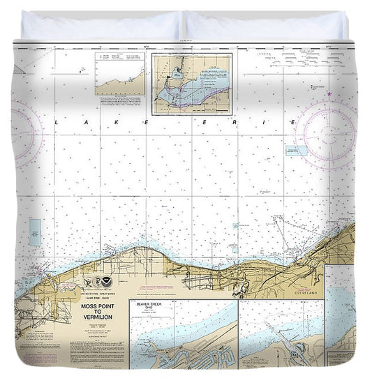 Nautical Chart 14826 Moss Point Vermilion, Beaver Creek, Vermilion Harbor, Rocky River Duvet Cover