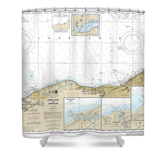 Nautical Chart 14826 Moss Point Vermilion, Beaver Creek, Vermilion Harbor, Rocky River Shower Curtain