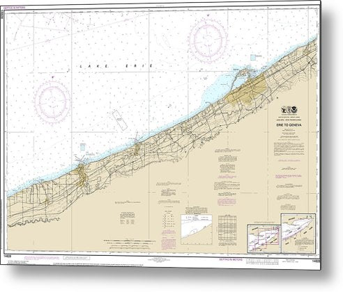 A beuatiful Metal Print of the Nautical Chart-14828 Erie-Geneva - Metal Print by SeaKoast.  100% Guarenteed!