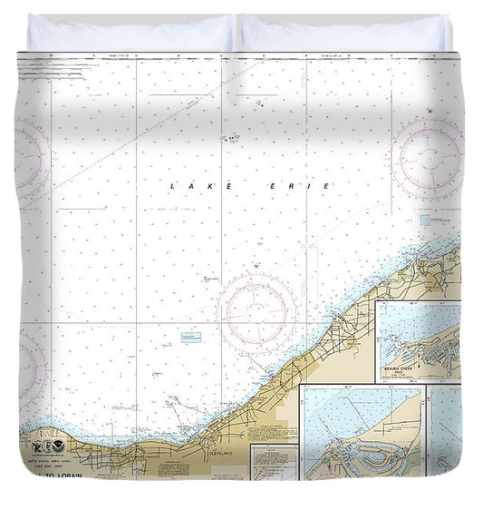 Nautical Chart 14829 Geneva Lorain, Beaver Creek, Rocky River, Mentor Harbor, Chagrin River Duvet Cover