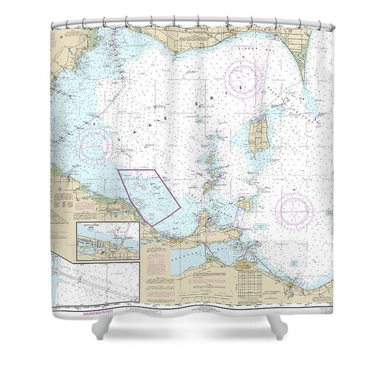 Nautical Chart 14830 West End Lake Erie, Port Clinton Harbor, Monroe Harbor, Lorain Detriot River, Vermilion Shower Curtain
