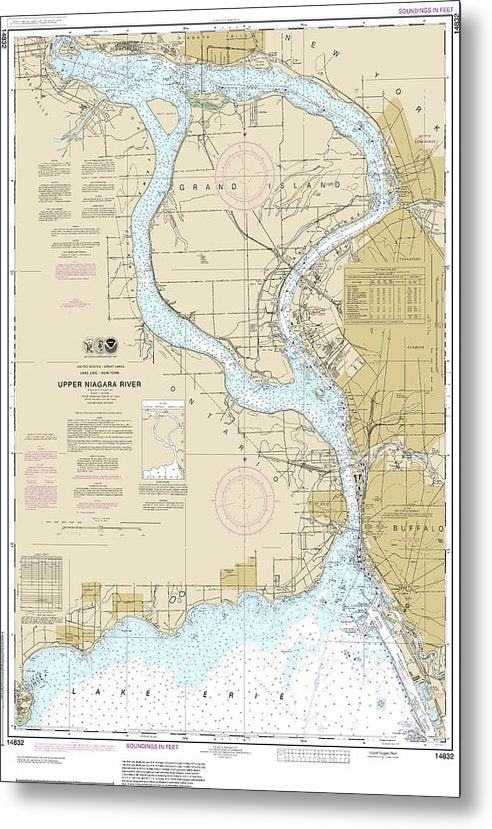 A beuatiful Metal Print of the Nautical Chart-14832 Niagara Falls-Buffalo - Metal Print by SeaKoast.  100% Guarenteed!
