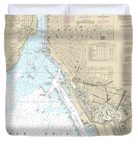 Nautical Chart 14833 Buffalo Harbor Duvet Cover