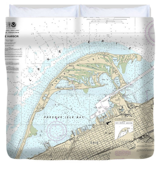 Nautical Chart 14835 Erie Harbor Duvet Cover