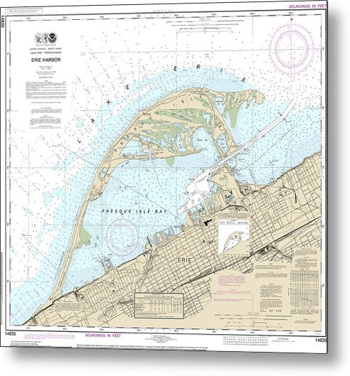 A beuatiful Metal Print of the Nautical Chart-14835 Erie Harbor - Metal Print by SeaKoast.  100% Guarenteed!