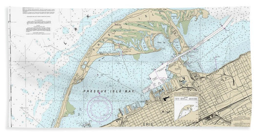 Nautical Chart-14835 Erie Harbor - Bath Towel