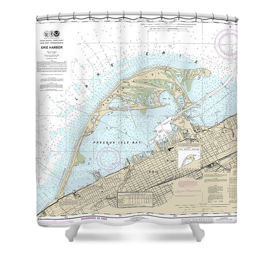 Nautical Chart 14835 Erie Harbor Shower Curtain