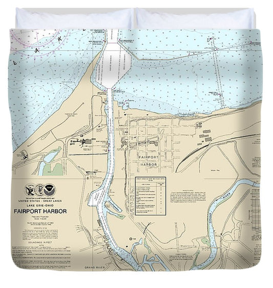 Nautical Chart 14837 Fairport Harbor Duvet Cover