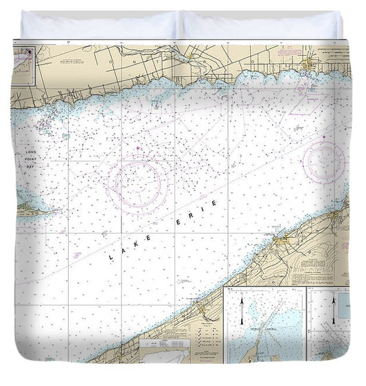 Nautical Chart 14838 Buffalo Erie, Dunkirk, Barcelone Harbor Duvet Cover