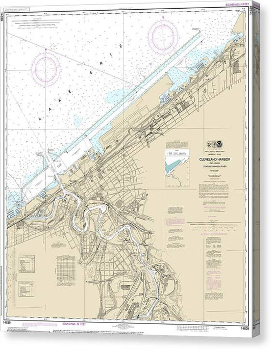 Nautical Chart-14839 Cleveland Harbor, Including Lower Cuyahoga River Canvas Print
