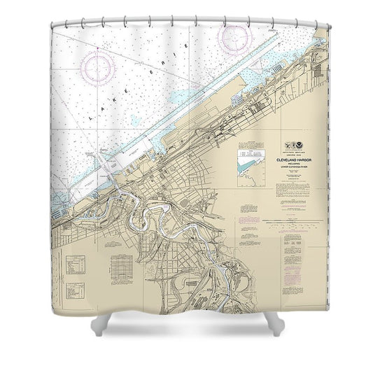 Nautical Chart 14839 Cleveland Harbor, Including Lower Cuyahoga River Shower Curtain