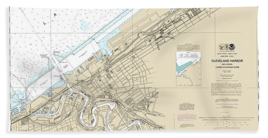 Nautical Chart-14839 Cleveland Harbor, Including Lower Cuyahoga River - Beach Towel