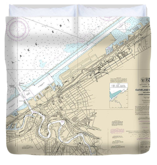 Nautical Chart 14839 Cleveland Harbor, Including Lower Cuyahoga River Duvet Cover