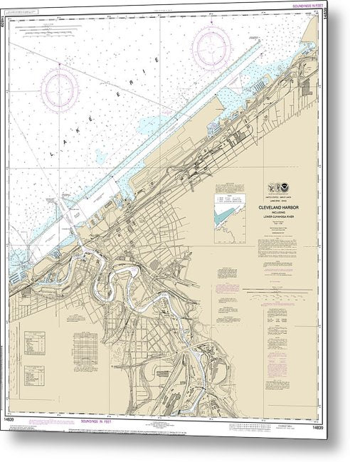 A beuatiful Metal Print of the Nautical Chart-14839 Cleveland Harbor, Including Lower Cuyahoga River - Metal Print by SeaKoast.  100% Guarenteed!