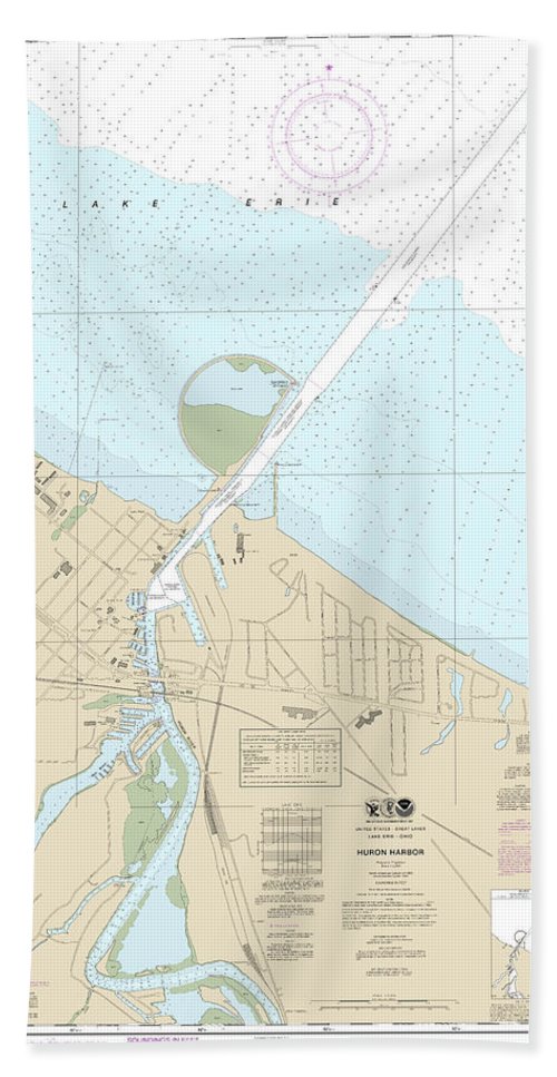 Nautical Chart-14843 Huron Harbor - Bath Towel