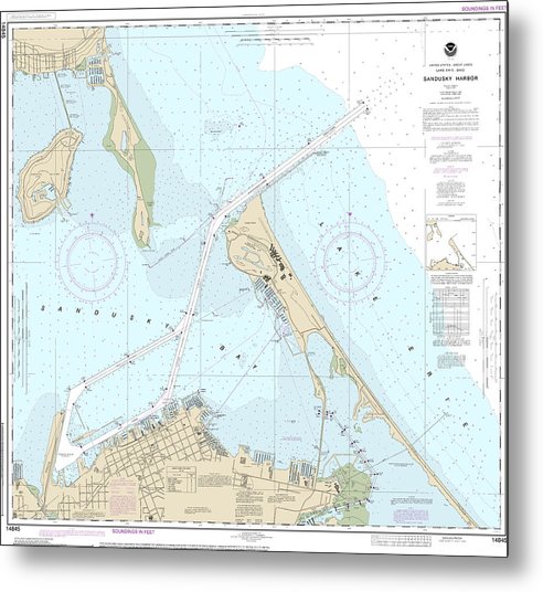 A beuatiful Metal Print of the Nautical Chart-14845 Sandusky Harbor - Metal Print by SeaKoast.  100% Guarenteed!
