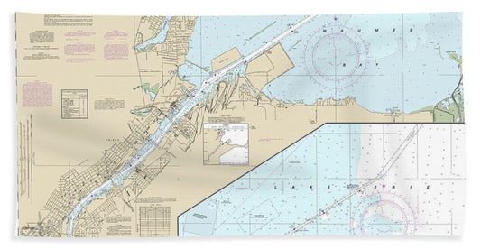 Nautical Chart-14847 Toledo Harbor, Entrance Channel-harbor - Beach Towel